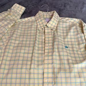 Brooks brother button down yellow with green checks and insignia